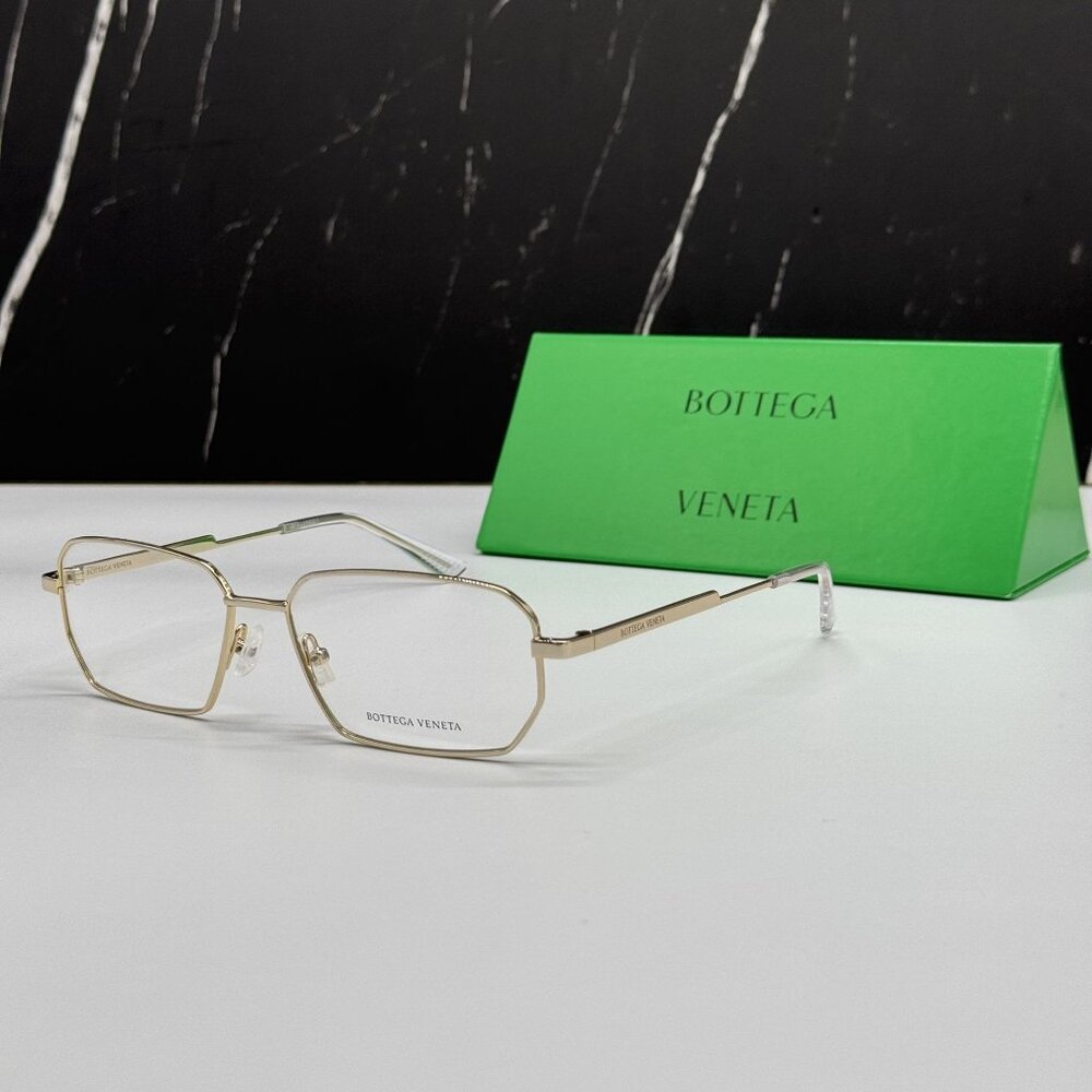 NEW BOTTEGA VENETA BV1073O 002 SQUARE GOLD UNISEX EYEGLASSES